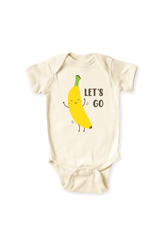 Let's Go Banana Baby Bodysuit, Banana Kids T-shirt & Toddler Tee, Fruit Themed Unisex Baby Clothes 12m Natural