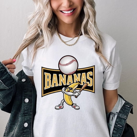 Let's Go Bananas Baseball T-Shirt, Funny Mascot Sports Tee, Banana Playing Baseball Shirt, Quirky Team Spirit Outfit, Humorous Baseball Gift