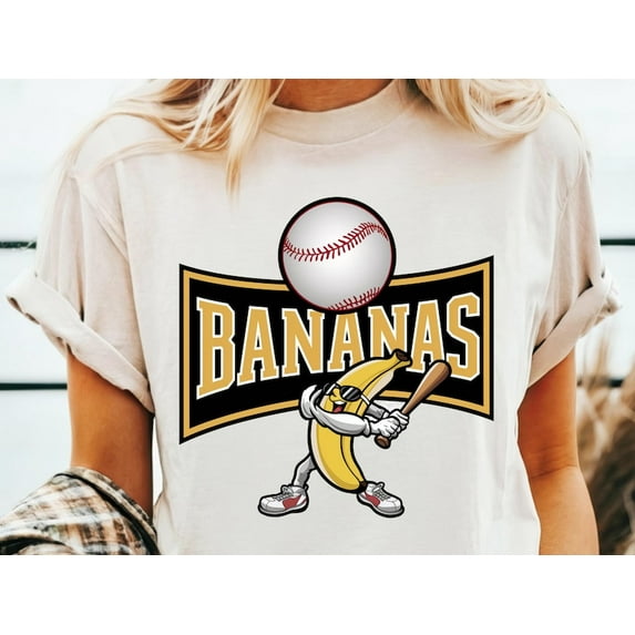 Let's Go Bananas Baseball T-Shirt, Funny Sports Mascot Tee, Banana Playing Baseball Shirt, Humorous Game Day Outfit, Fruit Theme Baseball Gift