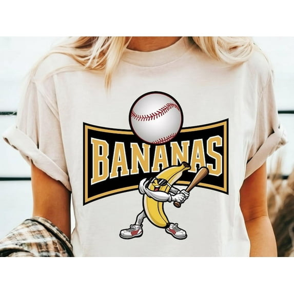 Let's Go Bananas Baseball T-Shirt, Funny Sports Mascot Tee, Banana Playing Baseball Shirt, Humorous Game Day Outfit, Fruit Theme Baseball Gift