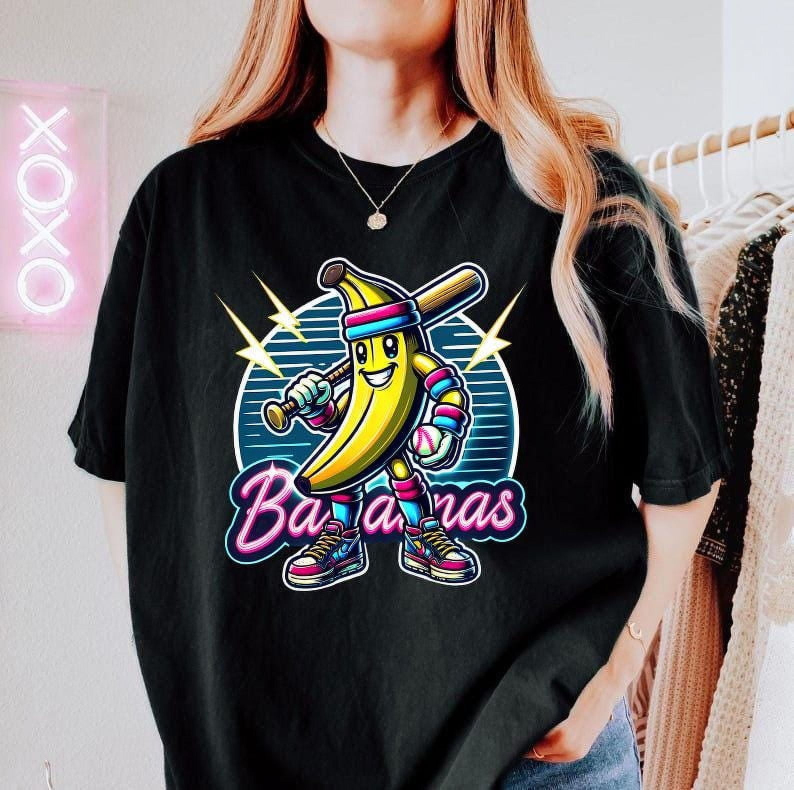 Let's Go Bananas Baseball T-Shirt, Funny Sports Team Mascot Shirt, Banana Playing Baseball Tee, Quirky Game Day Shirt, Baseball Fan Gift BTO14