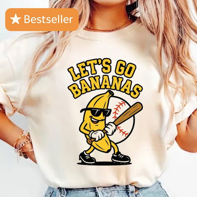 Let's Go Bananas Baseball T-Shirt, Funny Sports Team Mascot Shirt, Banana Playing Baseball Tee, Quirky Game Day Shirt, Fruit Theme Baseball Gift