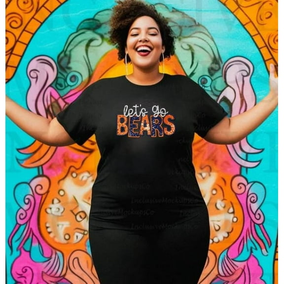Let's Go Bears (Faux Sequin, Glitter & Embroidery) Bears Game Day T-Shirt, Bears Fan T-Shirt, Chicago Fan Gift Crewneck T-Shirt, Ladies Gift