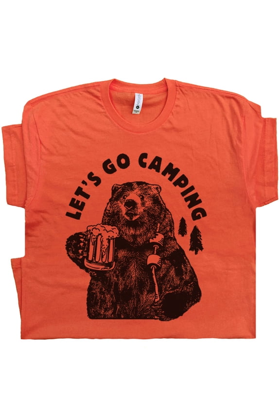 Let's Go Camping T Shirt Funny Bear Camper Shirts for Mens Womens Cool Saying Adventure Retro Vintage National Park Graphic Tee