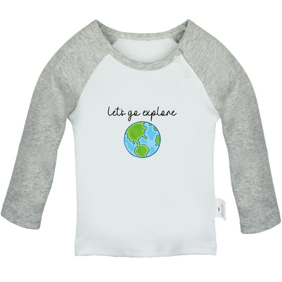 Let's Go Explore Funny T shirt For Baby, Newborn Babies T-shirts, Infant Tops, 0-24M Kids Graphic Tees Clothing (Long Gray Raglan T-shirt, 0-6 Months)