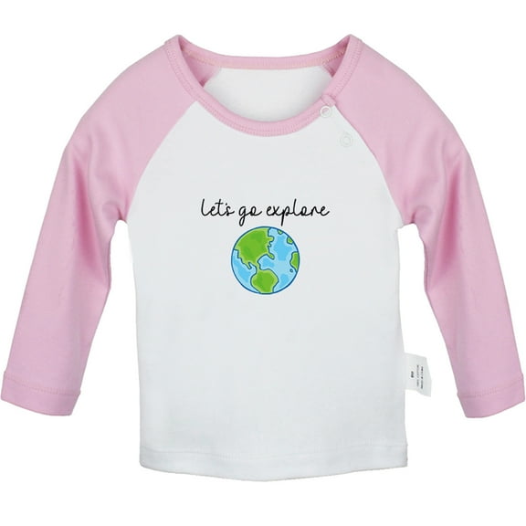 Let's Go Explore Funny T shirt For Baby, Newborn Babies T-shirts, Infant Tops, 0-24M Kids Graphic Tees Clothing (Long Pink Raglan T-shirt, 0-6 Months)