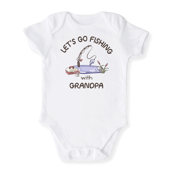 Let's Go Fishing With Grandpa Baby Bodysuit, Newborn Outfit, Baby Clothes, Gift for Children 0-3m White