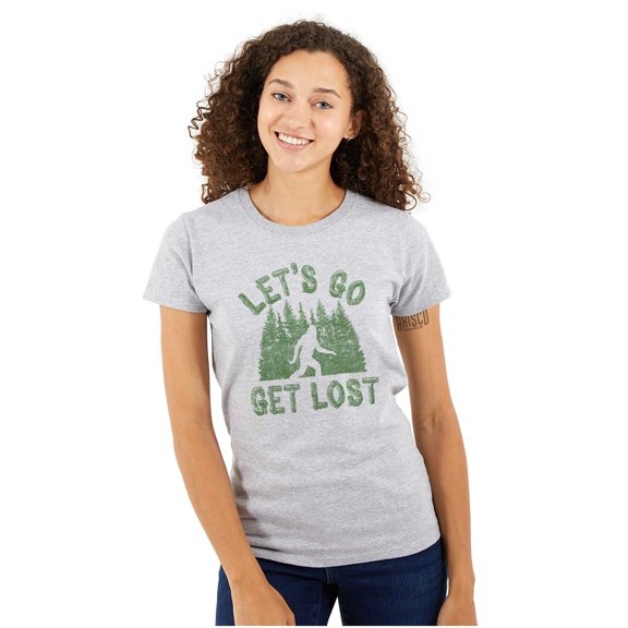 Let's Go Get Lost Bigfoot Legend Myth Womens Fitted Plus Size Graphic Tee Brisco Brands 2X