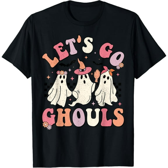 Let's Go Ghouls Halloween Ghost Outfit Costume Retro Groovy T-Shirt