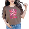 thumbnail image 1 of Let's Go Girls Disco Ball Cowgirl Hat Graphic Tee, Trendy Pink Party T-Shirt, Fun Retro Festive Top, Women's Casual Cute Apparel, Espresso Comfort Colors T-Shirt, Small, 1 of 1