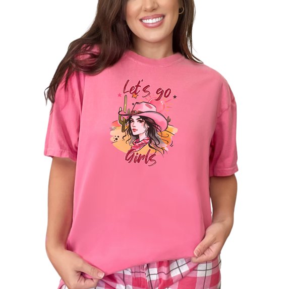 Let's Go Girls T-Shirt, Country Western Graphic Tee, Cowgirl Illustration Shirt, Perfect Country Concert Outfit, Trendy Women's Top, Crunchberry Comfort Colors T-Shirt, Small