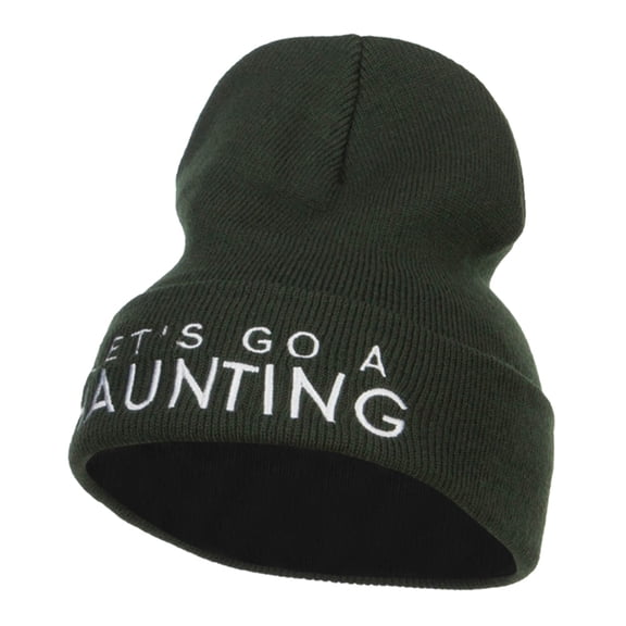 Let's Go Haunting Embroidered Long Beanie - Olive OSFM