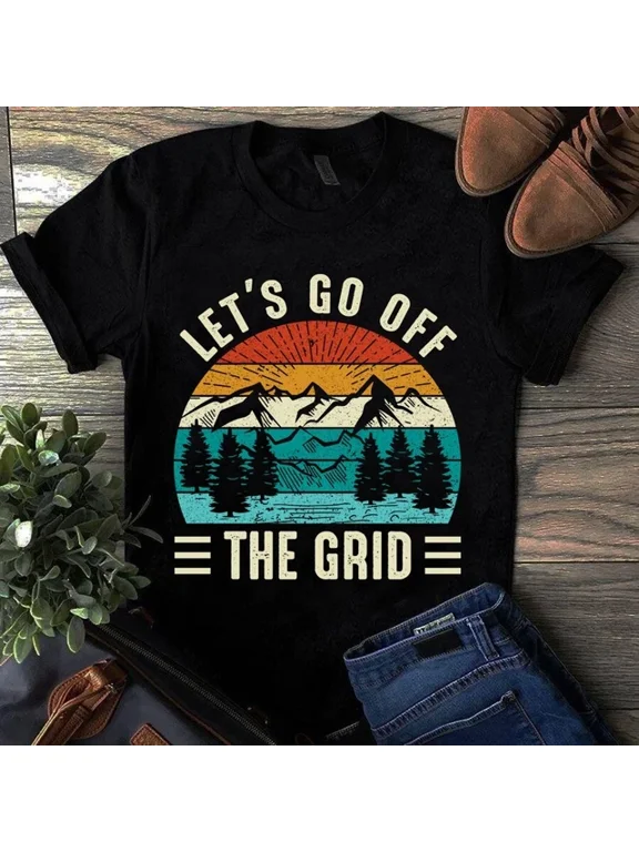 Let's Go Off The Grid Moutain Hiking Vintage Tshirt