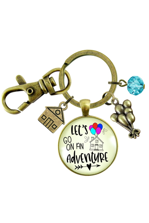 Let's Go On Adventure Gutsy Goodness Bronze Keychain Balloon House Charm Amazing Life Up In Clouds Pendant