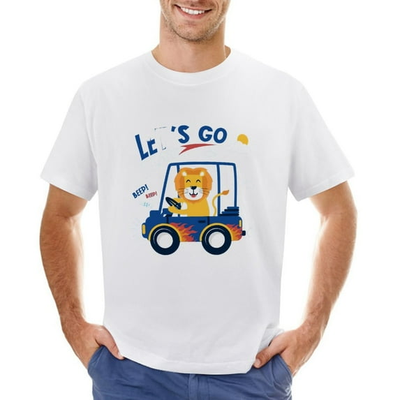 Let's Go Play Beep Men’s T-Shirt 100% Cotton Casual Short Sleeve Tops Gift Tee White 3XL