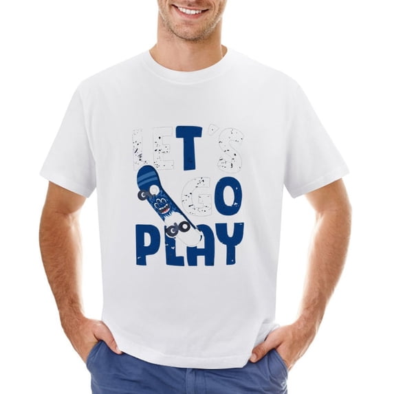 Let's Go Play Vintage T-shirt Mens Cotton Classic Crewneck Short Sleeve Tees Unisex White 5XL