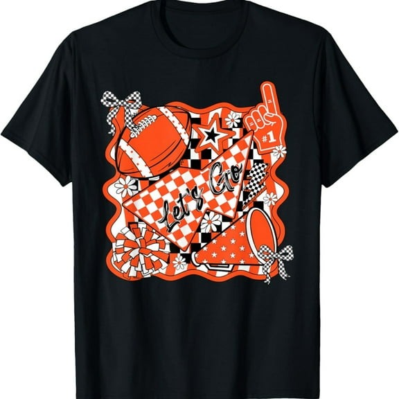 Let's Go Team Spirit Football Coquette Bow Game Day Orange T-Shirt