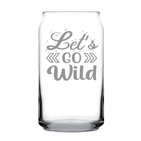 Let's Go Wild Design 16oz Can Shaped Pint Glass, Hand Engraved Etched Unique Theme Gift Glass