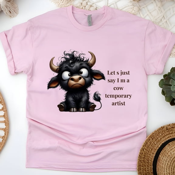 Let’s Just Say I’m a Cow Temporary Artist Funny T-Shirt for Men and Women, Light Pink, Size XL