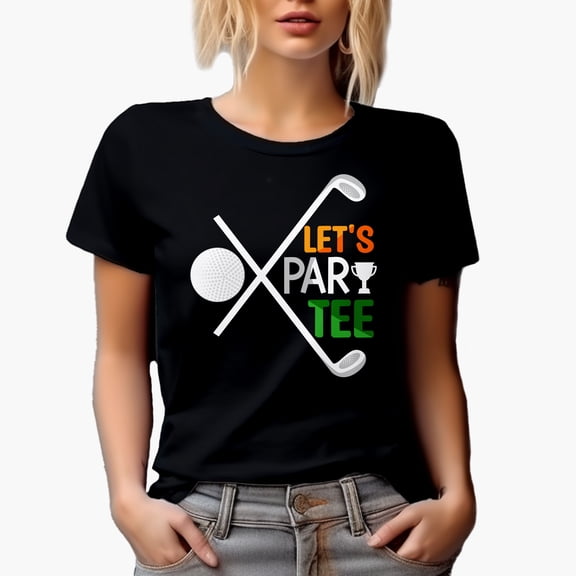Let's Par Tee Pun with Clubs and a Ball, Golf Player, Golfing or Golfer Themed Merch Gift, Black T-Shirt, Large