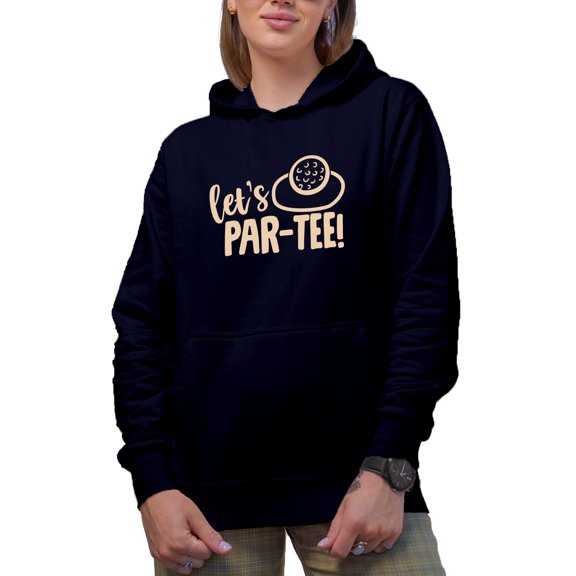 Let's Par-tee, Pun for Party with a Ball, Golf Player, Golfing or Golfer Themed Merch Gift, Navy Blue Hooded Sweatshirt or Hoodie, Small
