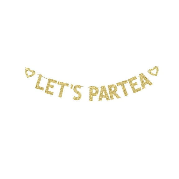 Let's Partea Banner, Tea Party Birthday Party Decorations Gold Gliter Paper Sign