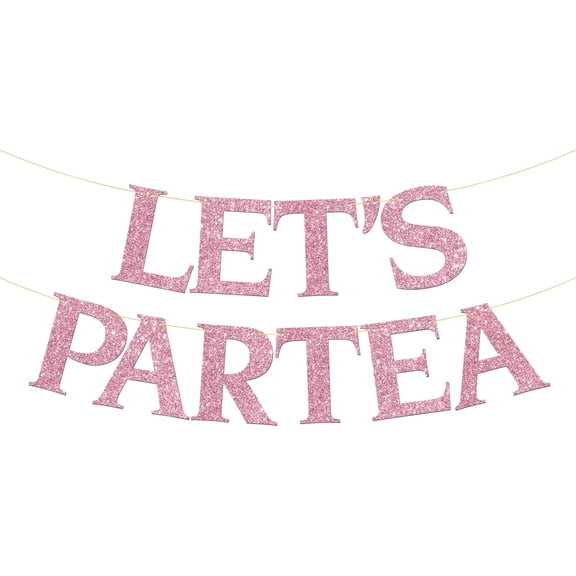 Let's Partea Banner - Tea Party Decor - Hi Tea - Girl's Birthday - Bachelorette Bridal Shower Party Decorations - Pink Glitter