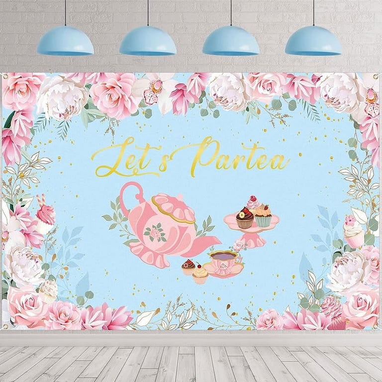 Tea Party Decorations Backdrop 59x39 Inches Tea Party Backdrop Let's ...
