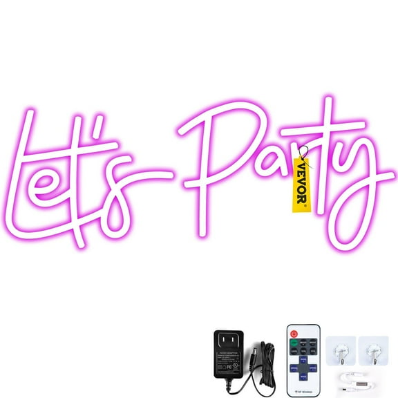 Let's Party Neon Sign 23X10 Wall Decor Adjustable Brightness Pink Neon Light with Remote Control Power Adapter for Party Wedding Home Decoration