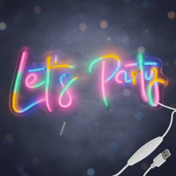 Lets Party Neon Sign for Wall Decor, LED Neon Light Sign with Dimmable Switch, Lets Party Light Up Sign for Birthday Party, Wedding, Backdrop Decoration