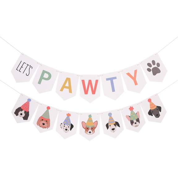 Let’s Pawty Dog Banner – Dog Happy Birthday Banner, Puppy Party Garland, Pet Birthday Decoration for Dogs Lovers, Puppy Shower or Adoption Celebration (white puppy banner)