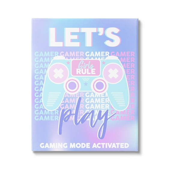 Let's Play Gaming Mode Activated Phrase Art for Kids Graphic Art Gallery Wrapped Canvas Print Wall Art