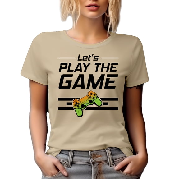 Let's Play the Game, Gaming Enthusiast or Video Gamer, Tan T-Shirt, XL