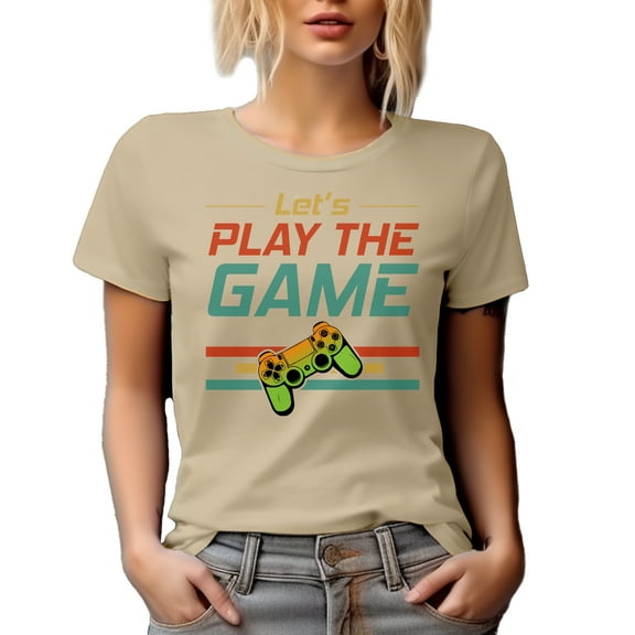 Let's Play the Game, Video Gamer or Gaming Enthusiast, Tan T-Shirt, Small