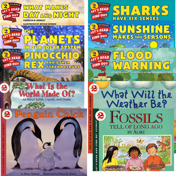 Let's Read And Find Out Science Series Stage 2 (10) :  Fossils; Flood Warning; Sharks Have Six Senses;  What Will The Weather Be?; Day And Night?; Sunshine Seasons; Penguin Chick & More