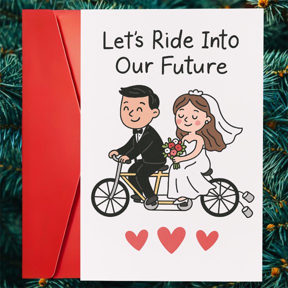 Lets Ride Into Our Future Wedding Card - Charming Bicycle Design for Newlyweds - Envelope Included, Blank Inside - Perfect Gift for Couple's Special Day
