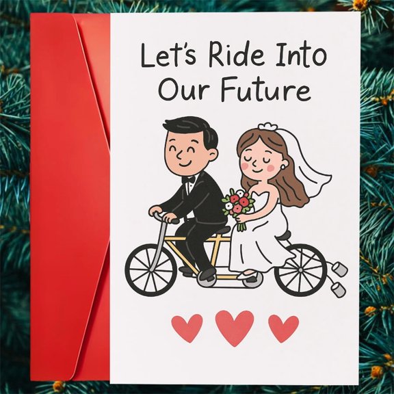 Lets Ride Into Our Future Wedding Card - Charming Bicycle Design for Newlyweds - Envelope Included, Blank Inside - Perfect Gift for Couple's Special Day