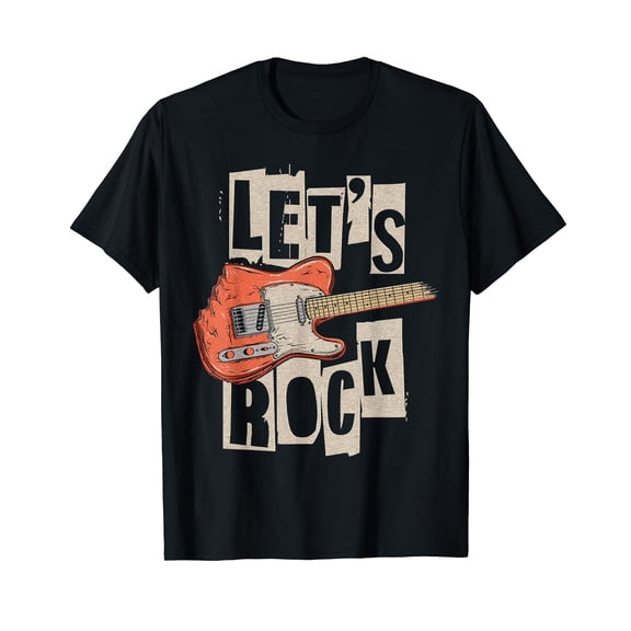 Let's Rock Electric Guitar Music Lover Band Guitarist Retro Black T-Shirt