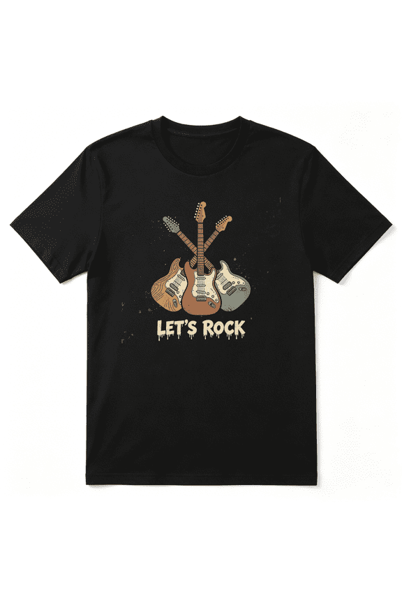 Let's Rock Electric Guitars Slogan Cool Graphic Tee for Men, Witty Party Cotton Short Sleeves T-Shirt