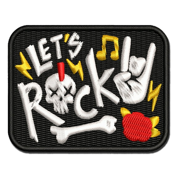 Let's Rock Roll Music Skull Hand Sign Applique Multi-Color Embroidered Hook & Loop Patch - 3.5 Inch Large