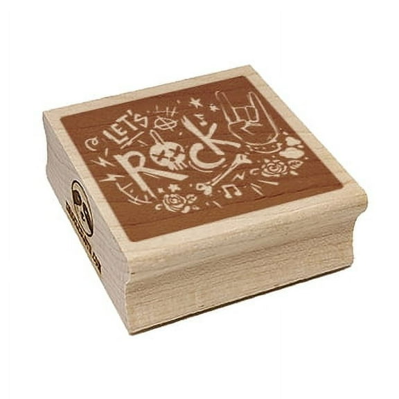 Let's Rock Roll Music Skull Hand Sign Square Rubber Stamp Stamping Scrapbooking Crafting - Small 1.25in