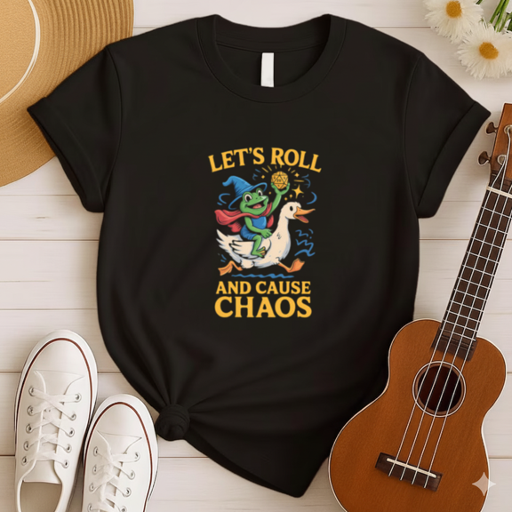 Let's Roll Cause Chaos Frog Wizard D20 Goose T-Shirt, for men & women, S-5XL