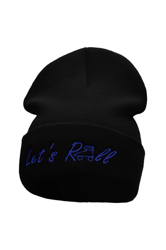 Let's Roll Embroidered 12 Inch Long Knitted Beanie - Black OSFM