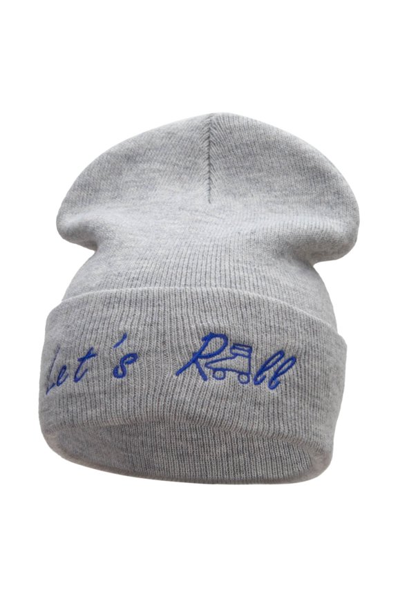 Let's Roll Embroidered 12 Inch Long Knitted Beanie - Heather Grey OSFM