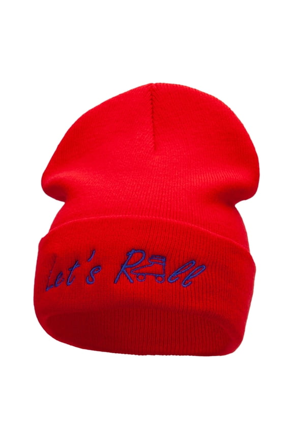 Let's Roll Embroidered 12 Inch Long Knitted Beanie - Red OSFM