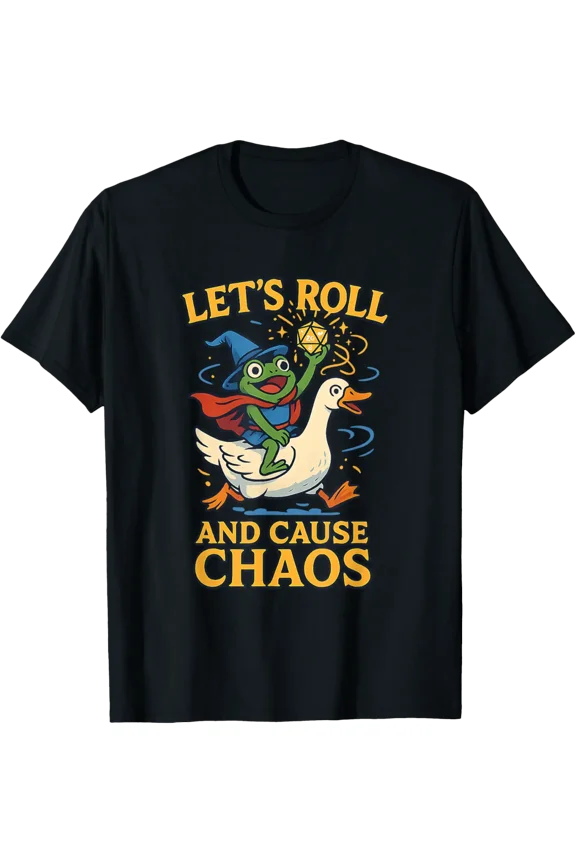 Let’s Roll and Cause Chaos Frog Wizard Goose RPG Meme T-Shirt