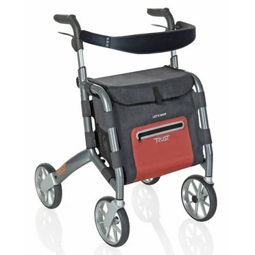 Let's Shop Rollator, Four Wheel Portable Walker with Storage Bag, Gray