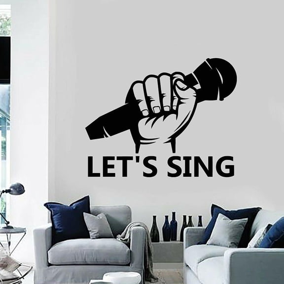 Let's Sing Wall Decal Quotes Microphone Karaoke Ktv Interior Musical Art Decor Vinyl Window Glass Stickers Removable Mural 57x71cm
