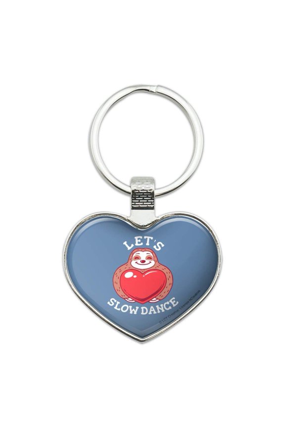 Let's Slow Dance Sloth Heart Love Funny Humor Keychain Heart Love Metal Key Chain Ring