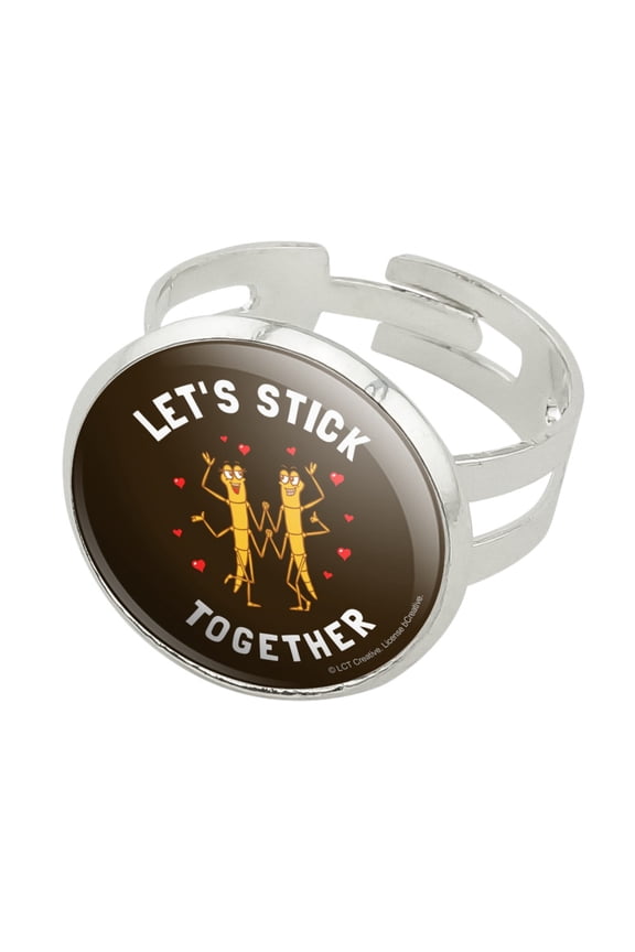 Let's Stick Together Walking Bugs Love Funny Humor Silver Plated Adjustable Novelty Ring